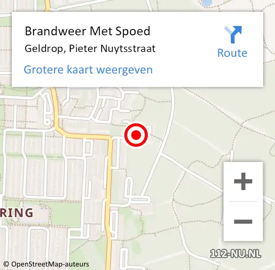 Locatie op kaart van de 112 melding: Brandweer Met Spoed Naar Geldrop, Pieter Nuytsstraat op 11 september 2021 21:04