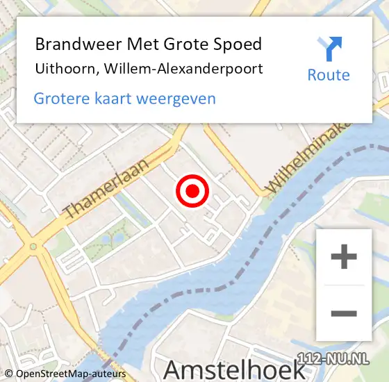 Locatie op kaart van de 112 melding: Brandweer Met Grote Spoed Naar Uithoorn, Willem-Alexanderpoort op 11 september 2021 21:13