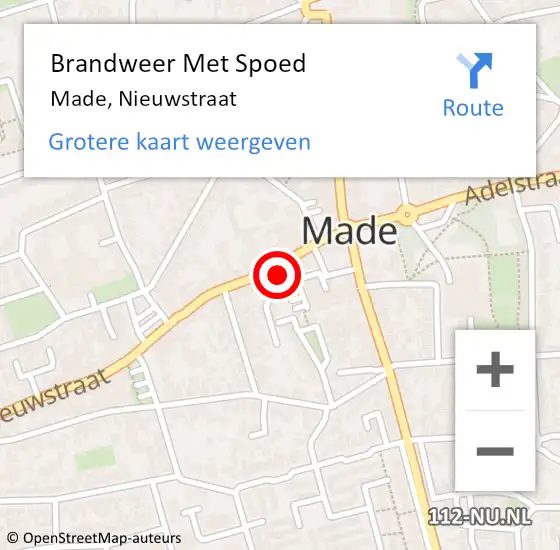 Locatie op kaart van de 112 melding: Brandweer Met Spoed Naar Made, Nieuwstraat op 11 september 2021 21:14