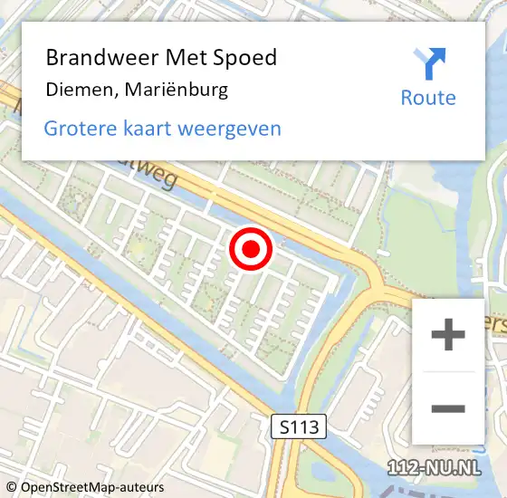 Locatie op kaart van de 112 melding: Brandweer Met Spoed Naar Diemen, Mariënburg op 11 september 2021 21:57