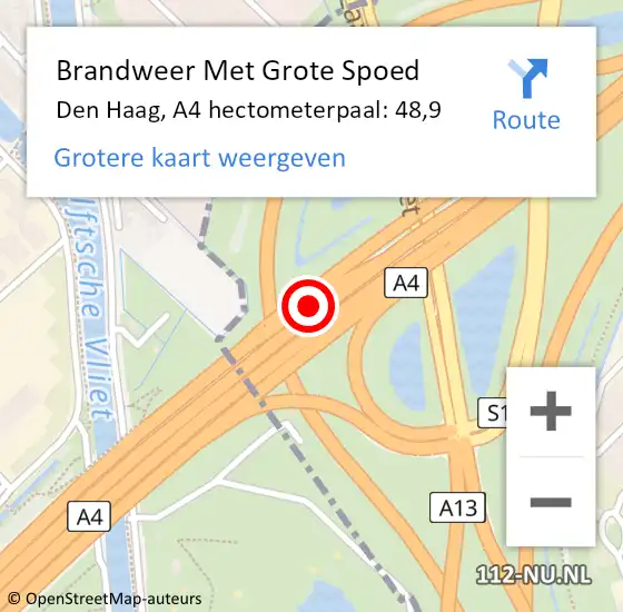 Locatie op kaart van de 112 melding: Brandweer Met Grote Spoed Naar Den Haag, A4 hectometerpaal: 48,9 op 11 september 2021 22:07