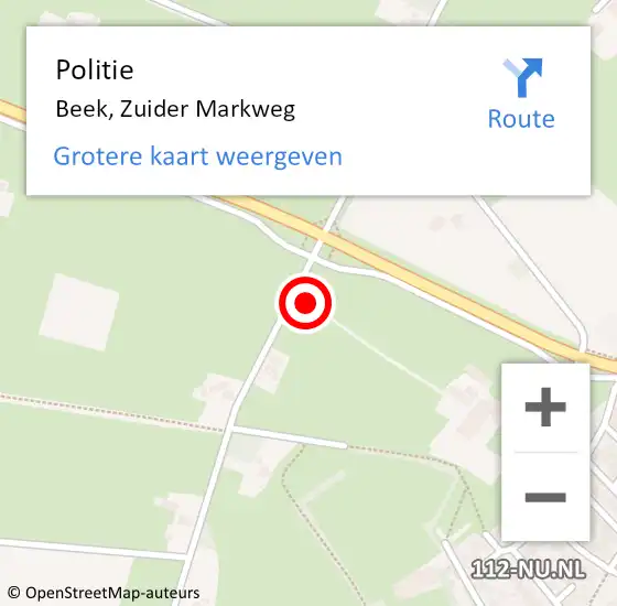 Locatie op kaart van de 112 melding: Politie Beek, Zuider Markweg op 11 september 2021 22:19