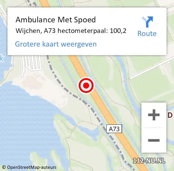 Locatie op kaart van de 112 melding: Ambulance Met Spoed Naar Wijchen, A73 hectometerpaal: 100,2 op 11 september 2021 22:30