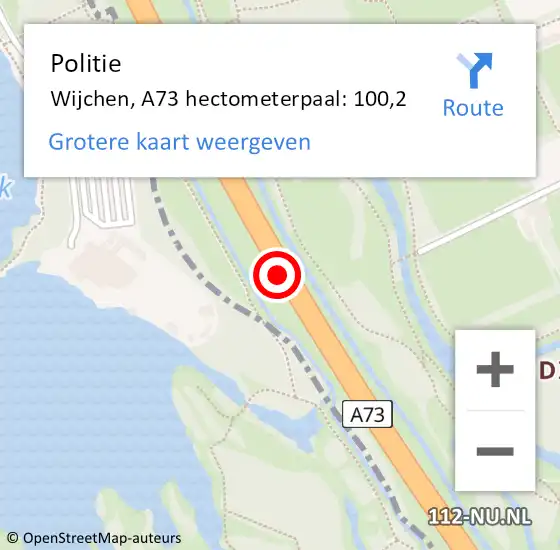 Locatie op kaart van de 112 melding: Politie Wijchen, A73 hectometerpaal: 100,2 op 11 september 2021 22:30