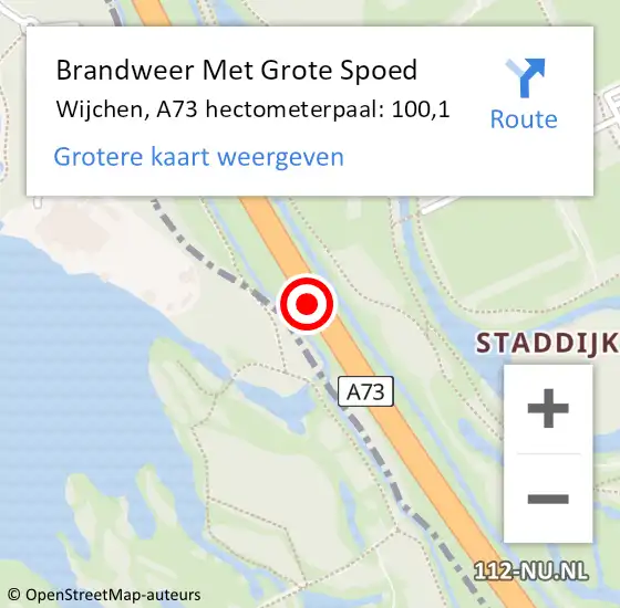 Locatie op kaart van de 112 melding: Brandweer Met Grote Spoed Naar Wijchen, A73 hectometerpaal: 100,1 op 11 september 2021 22:31