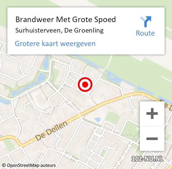 Locatie op kaart van de 112 melding: Brandweer Met Grote Spoed Naar Surhuisterveen, De Groenling op 11 september 2021 22:34