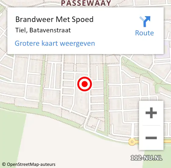 Locatie op kaart van de 112 melding: Brandweer Met Spoed Naar Tiel, Batavenstraat op 11 september 2021 22:53