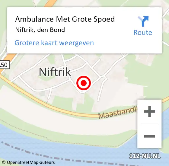 Locatie op kaart van de 112 melding: Ambulance Met Grote Spoed Naar Niftrik, den Bond op 11 september 2021 23:00