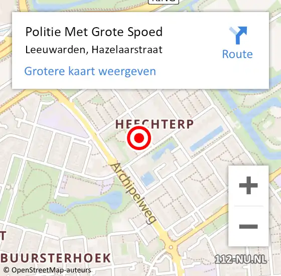 Locatie op kaart van de 112 melding: Politie Met Grote Spoed Naar Leeuwarden, Hazelaarstraat op 11 september 2021 23:09