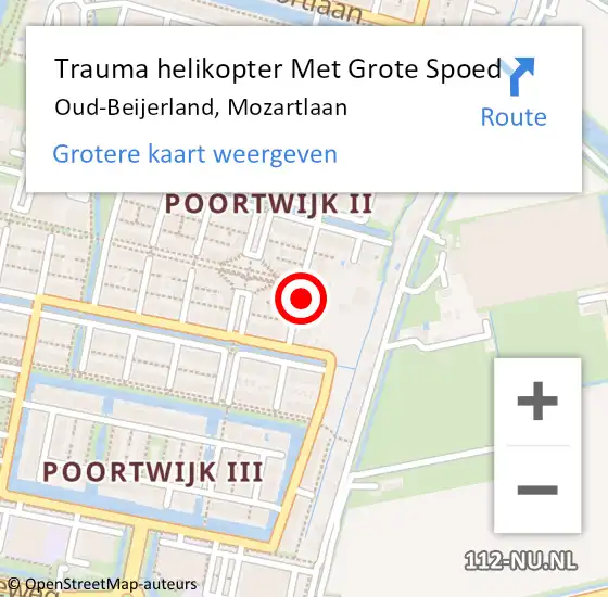 Locatie op kaart van de 112 melding: Trauma helikopter Met Grote Spoed Naar Oud-Beijerland, Mozartlaan op 12 september 2021 00:31