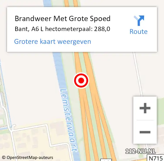 Locatie op kaart van de 112 melding: Brandweer Met Grote Spoed Naar Bant, A6 R hectometerpaal: 289,2 op 22 juni 2014 17:43