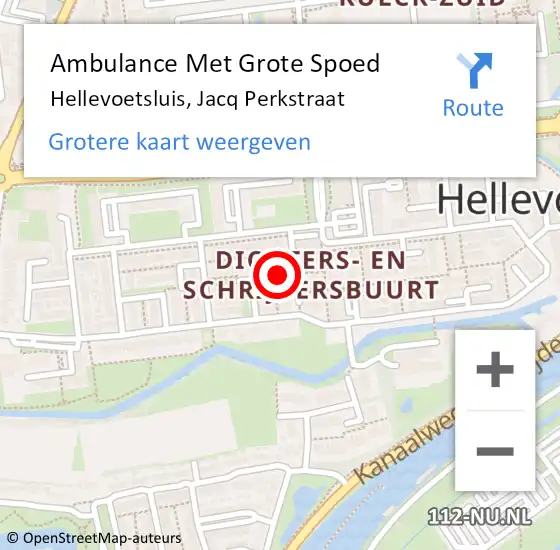 Locatie op kaart van de 112 melding: Ambulance Met Grote Spoed Naar Hellevoetsluis, Jacq Perkstraat op 12 september 2021 00:59