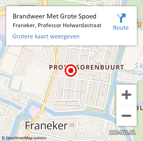 Locatie op kaart van de 112 melding: Brandweer Met Grote Spoed Naar Franeker, Professor Holwardastraat op 12 september 2021 01:16