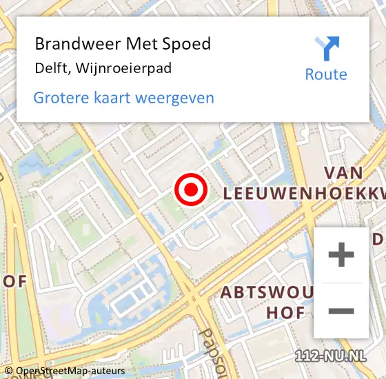 Locatie op kaart van de 112 melding: Brandweer Met Spoed Naar Delft, Wijnroeierpad op 12 september 2021 01:29