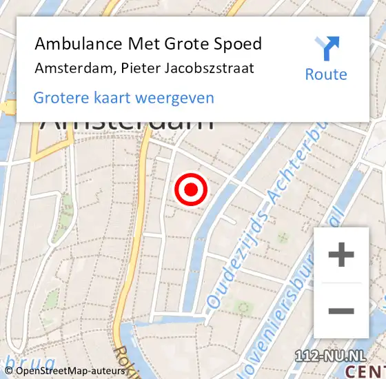 Locatie op kaart van de 112 melding: Ambulance Met Grote Spoed Naar Amsterdam, Pieter Jacobszstraat op 12 september 2021 02:18