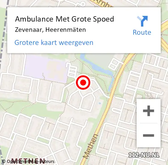 Locatie op kaart van de 112 melding: Ambulance Met Grote Spoed Naar Zevenaar, Heerenmäten op 12 september 2021 02:30