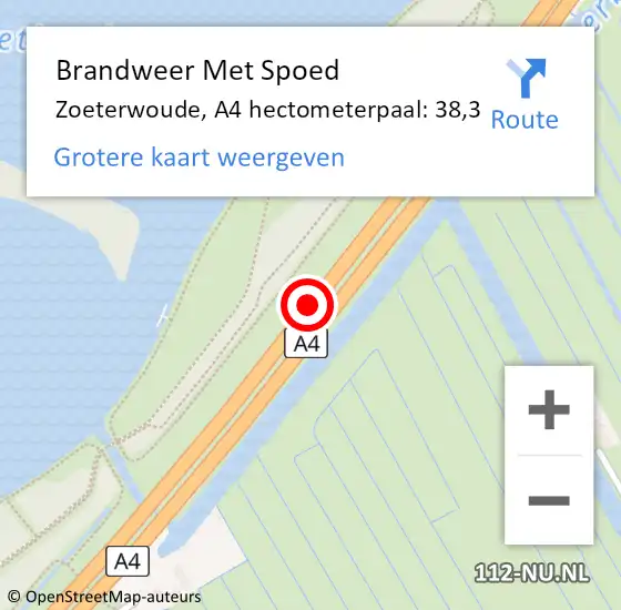 Locatie op kaart van de 112 melding: Brandweer Met Spoed Naar Zoeterwoude, A4 hectometerpaal: 38,3 op 12 september 2021 03:59