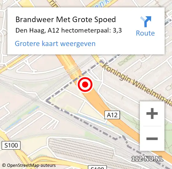 Locatie op kaart van de 112 melding: Brandweer Met Grote Spoed Naar Den Haag, A12 hectometerpaal: 3,3 op 12 september 2021 04:01