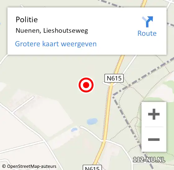 Locatie op kaart van de 112 melding: Politie Nuenen, Lieshoutseweg op 12 september 2021 04:12