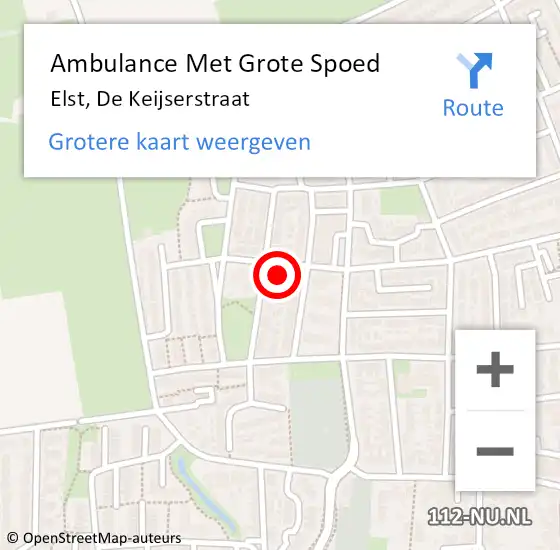 Locatie op kaart van de 112 melding: Ambulance Met Grote Spoed Naar Elst, De Keijserstraat op 12 september 2021 04:23