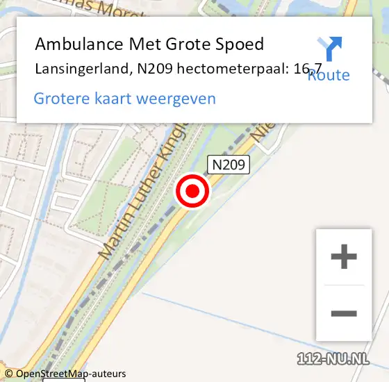 Locatie op kaart van de 112 melding: Ambulance Met Grote Spoed Naar Lansingerland, N209 hectometerpaal: 16,7 op 12 september 2021 04:26