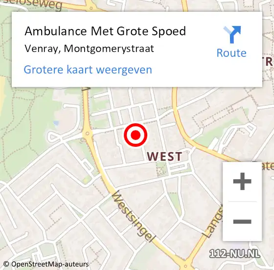 Locatie op kaart van de 112 melding: Ambulance Met Grote Spoed Naar Venray, Montgomerystraat op 22 juni 2014 17:59