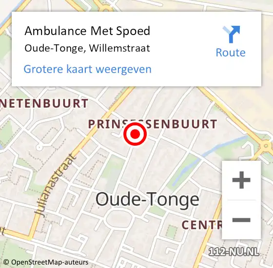 Locatie op kaart van de 112 melding: Ambulance Met Spoed Naar Oude-Tonge, Willemstraat op 12 september 2021 07:56