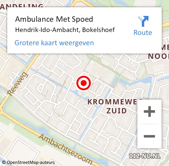 Locatie op kaart van de 112 melding: Ambulance Met Spoed Naar Hendrik-Ido-Ambacht, Bokelshoef op 12 september 2021 08:00