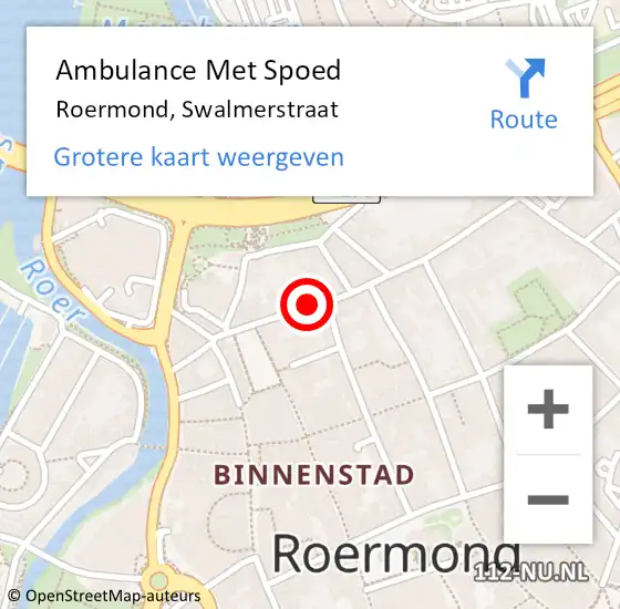 Locatie op kaart van de 112 melding: Ambulance Met Spoed Naar Roermond, Swalmerstraat op 12 september 2021 08:30