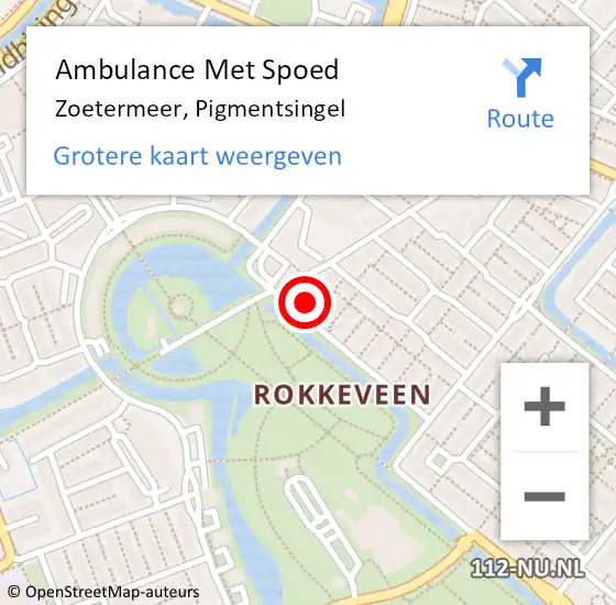 Locatie op kaart van de 112 melding: Ambulance Met Spoed Naar Zoetermeer, Pigmentsingel op 12 september 2021 08:51