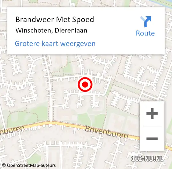 Locatie op kaart van de 112 melding: Brandweer Met Spoed Naar Winschoten, Dierenlaan op 12 september 2021 09:22