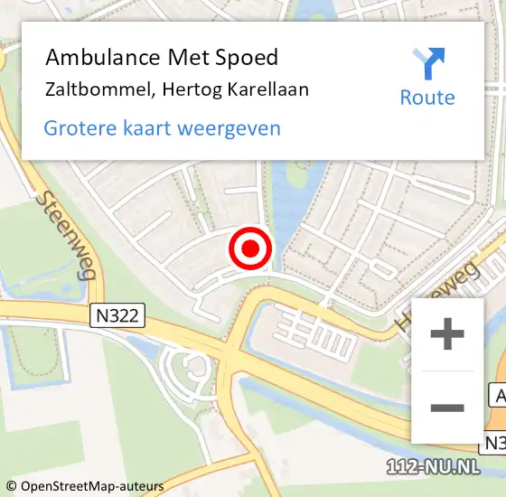 Locatie op kaart van de 112 melding: Ambulance Met Spoed Naar Zaltbommel, Hertog Karellaan op 12 september 2021 09:28