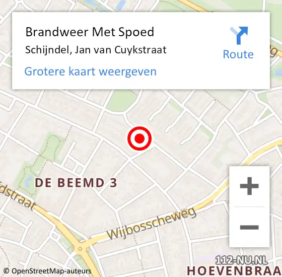 Locatie op kaart van de 112 melding: Brandweer Met Spoed Naar Schijndel, Jan van Cuykstraat op 12 september 2021 10:15