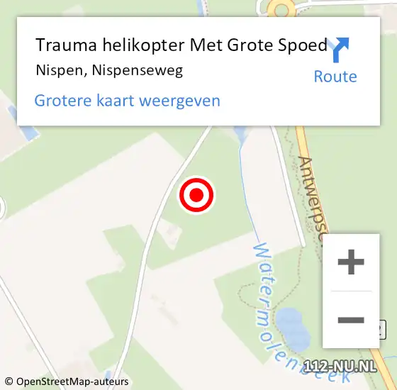 Locatie op kaart van de 112 melding: Trauma helikopter Met Grote Spoed Naar Nispen, Nispenseweg op 12 september 2021 10:53