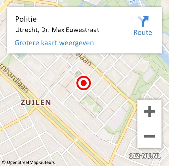 Locatie op kaart van de 112 melding: Politie Utrecht, Dr. Max Euwestraat op 12 september 2021 11:01