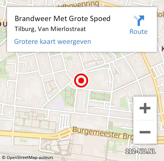 Locatie op kaart van de 112 melding: Brandweer Met Grote Spoed Naar Tilburg, Van Mierlostraat op 12 september 2021 12:21