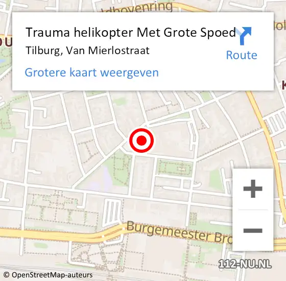 Locatie op kaart van de 112 melding: Trauma helikopter Met Grote Spoed Naar Tilburg, Van Mierlostraat op 12 september 2021 12:24