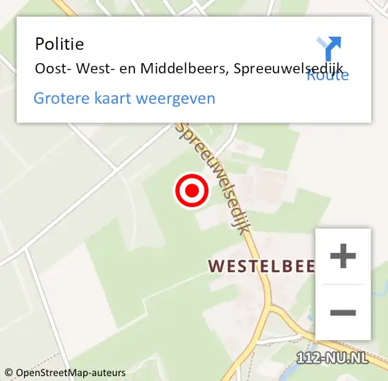 Locatie op kaart van de 112 melding: Politie Oost- West- en Middelbeers, Spreeuwelsedijk op 12 september 2021 12:54