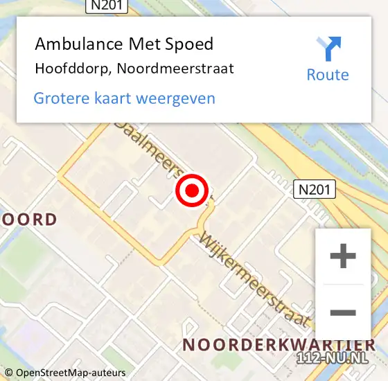 Locatie op kaart van de 112 melding: Ambulance Met Spoed Naar Hoofddorp, Noordmeerstraat op 12 september 2021 13:15