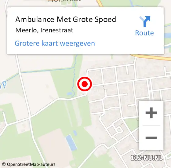 Locatie op kaart van de 112 melding: Ambulance Met Grote Spoed Naar Meerlo, Irenestraat op 22 juni 2014 18:35