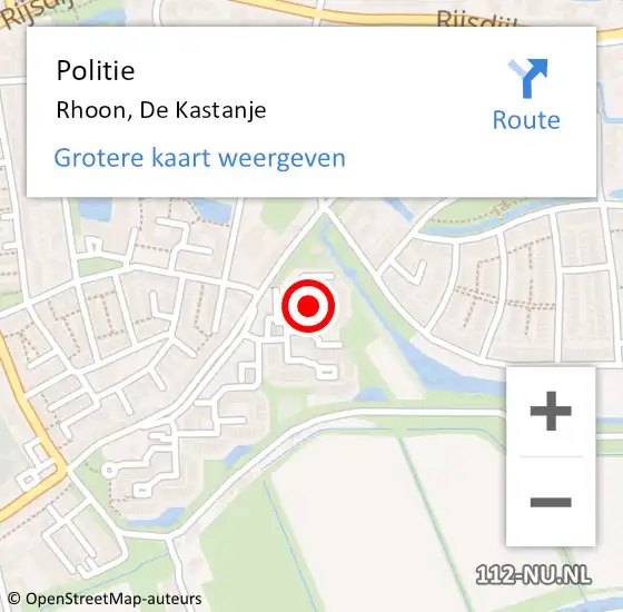 Locatie op kaart van de 112 melding: Politie Rhoon, De Kastanje op 12 september 2021 13:46