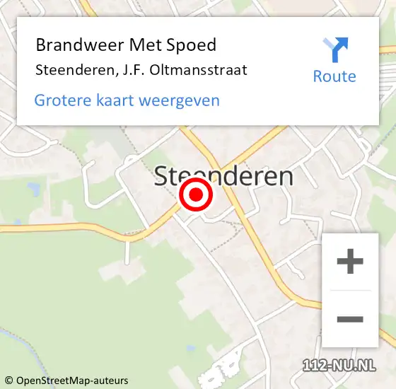 Locatie op kaart van de 112 melding: Brandweer Met Spoed Naar Steenderen, J.F. Oltmansstraat op 12 september 2021 13:49