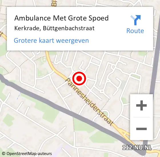 Locatie op kaart van de 112 melding: Ambulance Met Grote Spoed Naar Kerkrade, Büttgenbachstraat op 12 september 2021 13:58