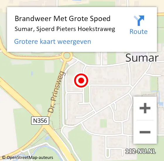 Locatie op kaart van de 112 melding: Brandweer Met Grote Spoed Naar Sumar, Sjoerd Pieters Hoekstraweg op 12 september 2021 13:59