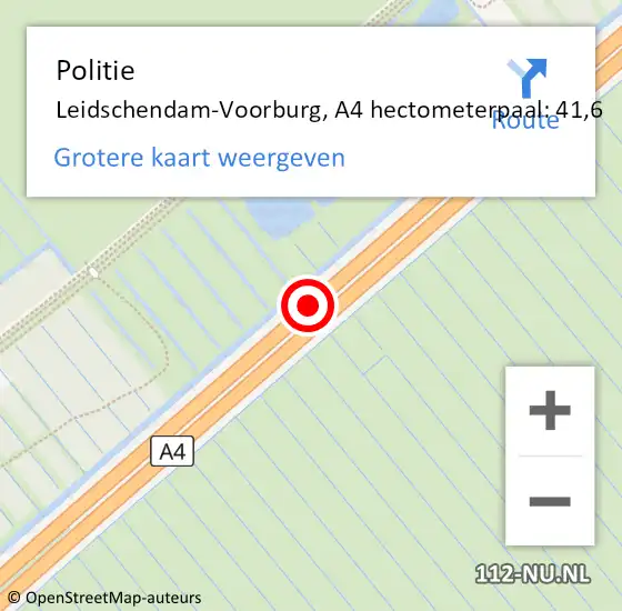 Locatie op kaart van de 112 melding: Politie Leidschendam-Voorburg, A4 hectometerpaal: 41,6 op 12 september 2021 14:35