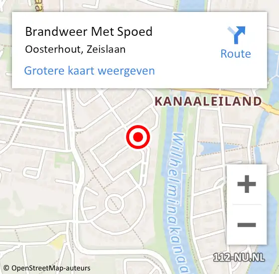 Locatie op kaart van de 112 melding: Brandweer Met Spoed Naar Oosterhout, Zeislaan op 12 september 2021 14:41