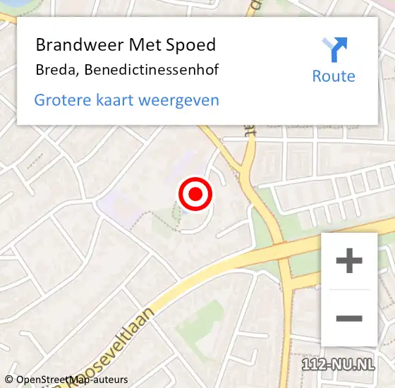 Locatie op kaart van de 112 melding: Brandweer Met Spoed Naar Breda, Benedictinessenhof op 12 september 2021 14:43