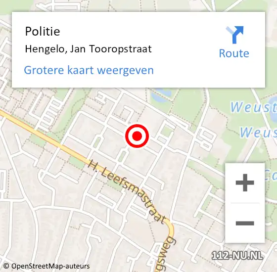 Locatie op kaart van de 112 melding: Politie Hengelo, Jan Tooropstraat op 12 september 2021 14:47