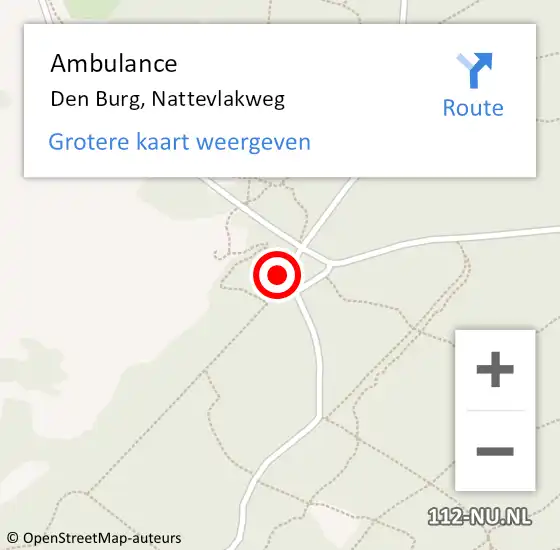 Locatie op kaart van de 112 melding: Ambulance Den Burg, Nattevlakweg op 12 september 2021 14:48