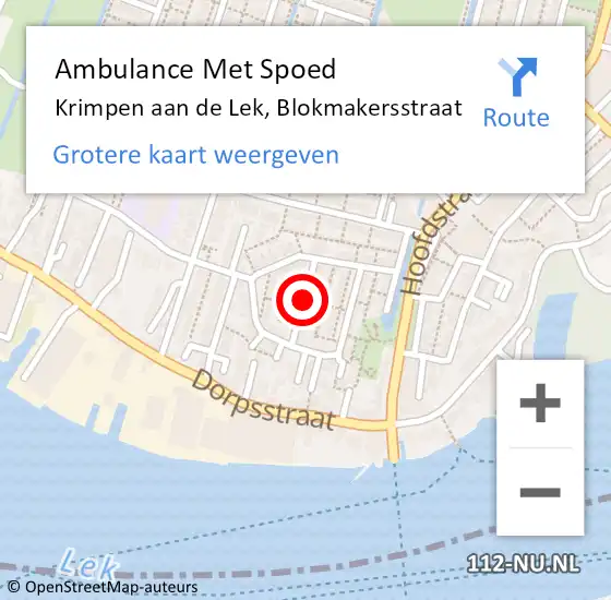 Locatie op kaart van de 112 melding: Ambulance Met Spoed Naar Krimpen aan de Lek, Blokmakersstraat op 12 september 2021 15:12